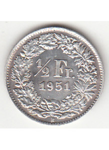 1951 - 1/2 Franc Argento Svizzera Standing Helvetia SPL++